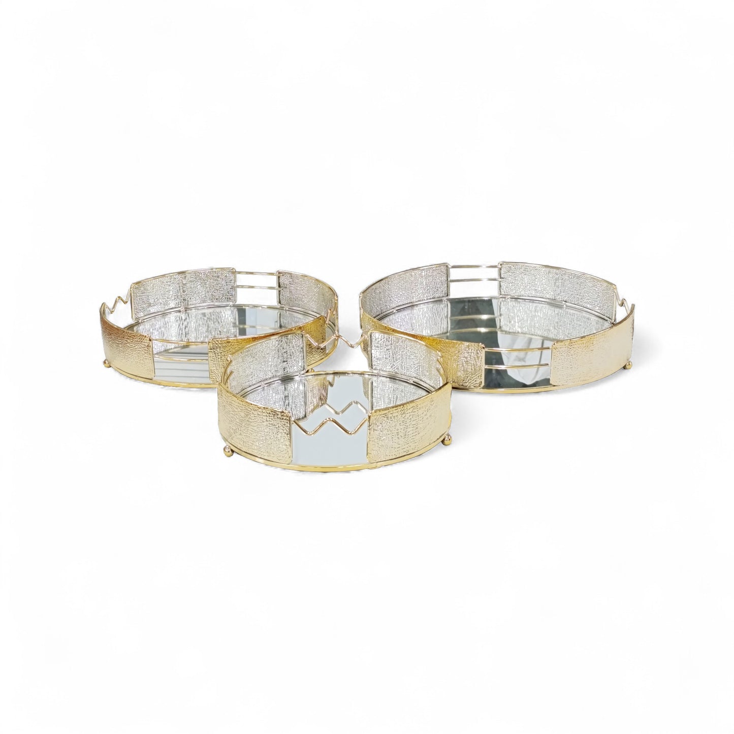 The Venice 3 Piece Mirror Tray Set Gold