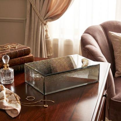Feather Design Glitter Jewellery Box Gold
