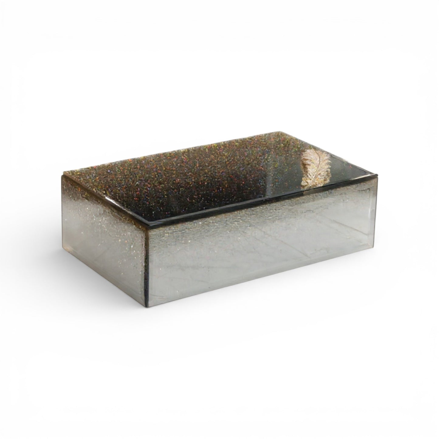 Feather Design Glitter Jewellery Box Gold