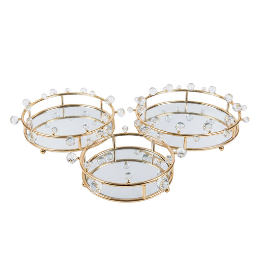 3 Piece Mirror Tray Set Gold