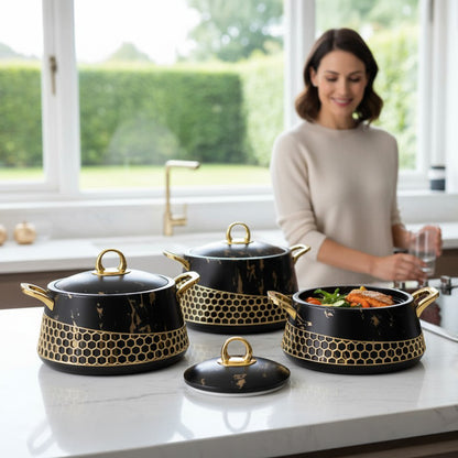 Kitchen Life 3 Piece Stainless Steel Hot Pot Set Black & Gold