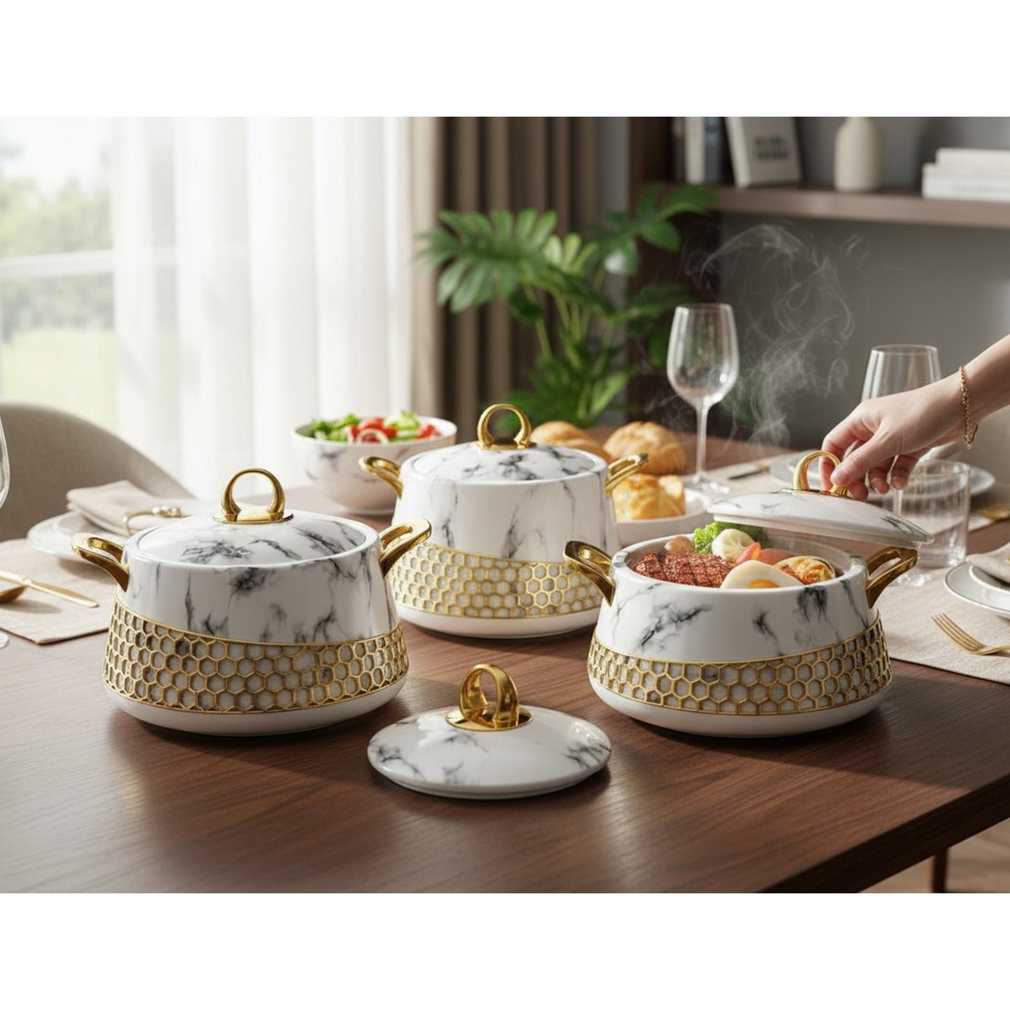 Kitchen Life 3 Piece Stainless Steel Hot Pot Set Marble