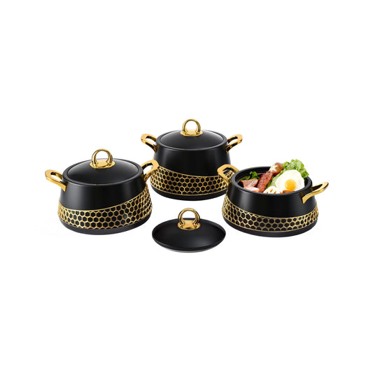 Kitchen Life 3 Piece Stainless Steel Hot Pot Set Plain Black & Gold