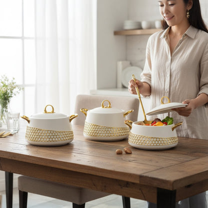 Kitchen Life 3 Piece Stainless Steel Hot Pot Set White & Gold