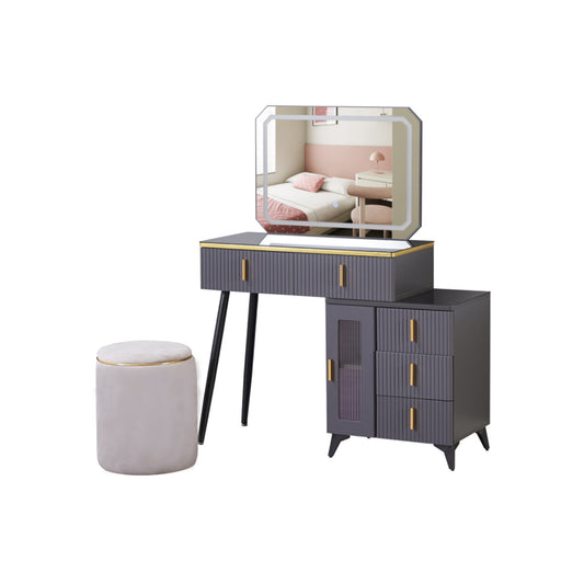 Exotic Designs Modern Dressing Table Set with LED Mirror Grey & Gold