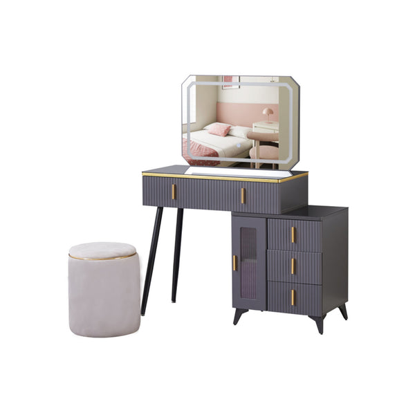 Exotic Designs Modern Dressing Table Set with LED Mirror Grey & Gold ...