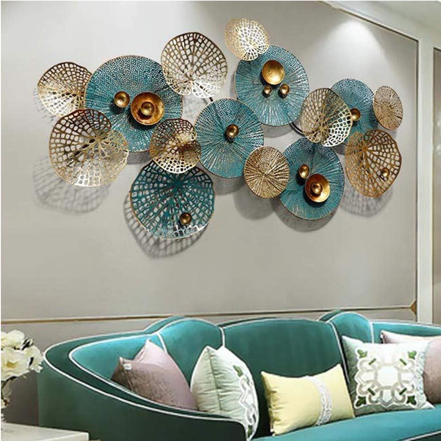 Urban Decor Modern Lotus Leaf Style Hanging Wall Decor Blue & Gold