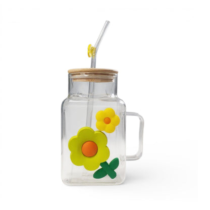 Mug with Flower Design Green & Yellow