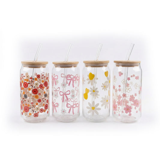 4 Piece 500ml Patterned Glass Tumbler Set Clear
