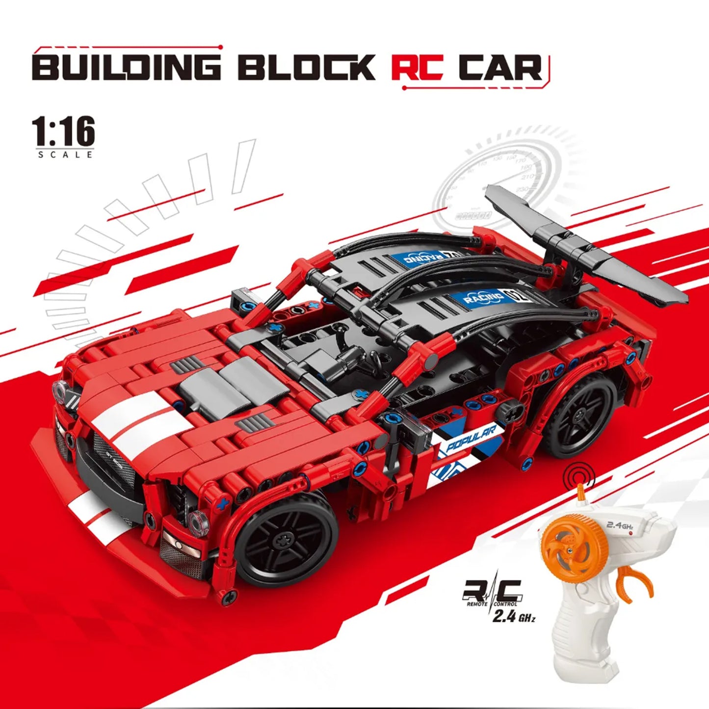RC 433 Piece Car Building Block Set Red