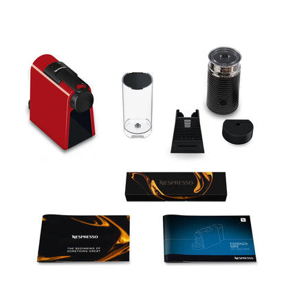 Nespresso Mini Essenza Bundle Automatic Espresso Machine with Aeroccino Milk Frother Ruby Red