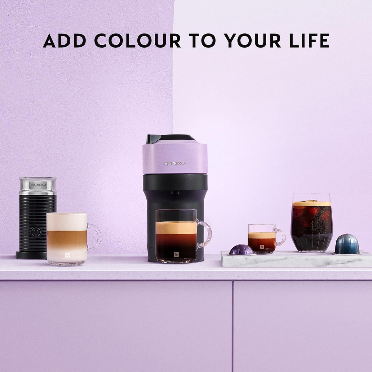 Nespresso Vertuo Pop Coffee Machine Lilac + FREE Nespresso Mug