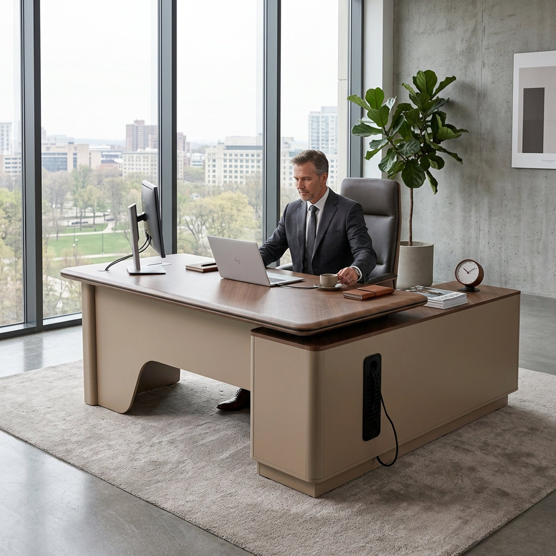 BF Platinum Living Office Table with Side Cabinet