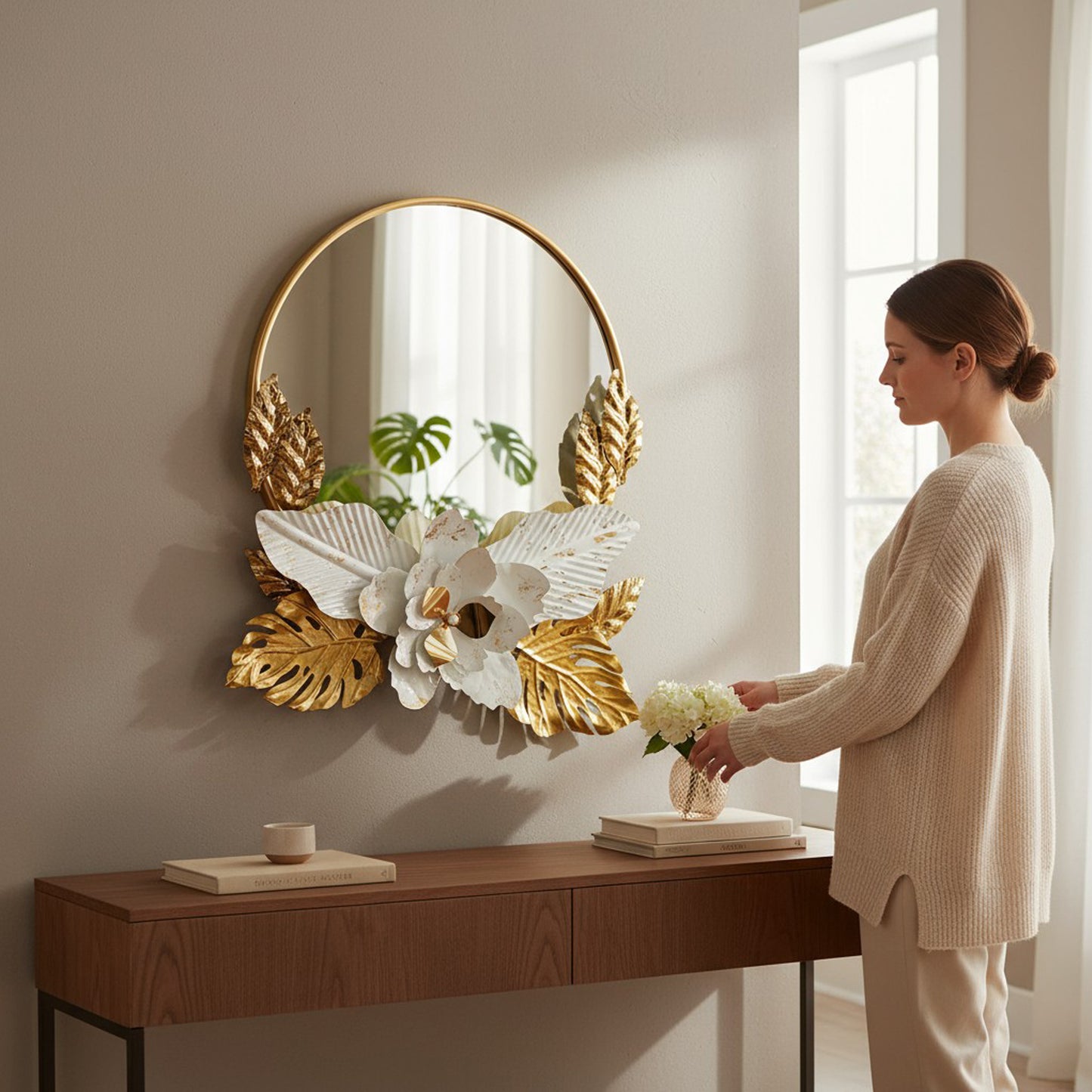 Urban Decor Flower Design Wall Mirror Gold
