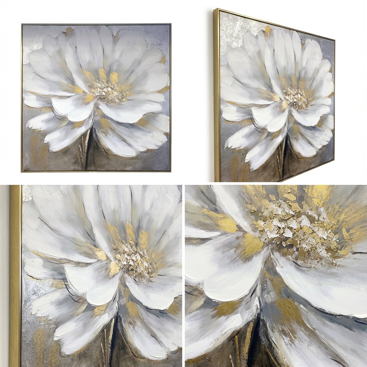 100 x 100cm Flower Design Frame White & Gold