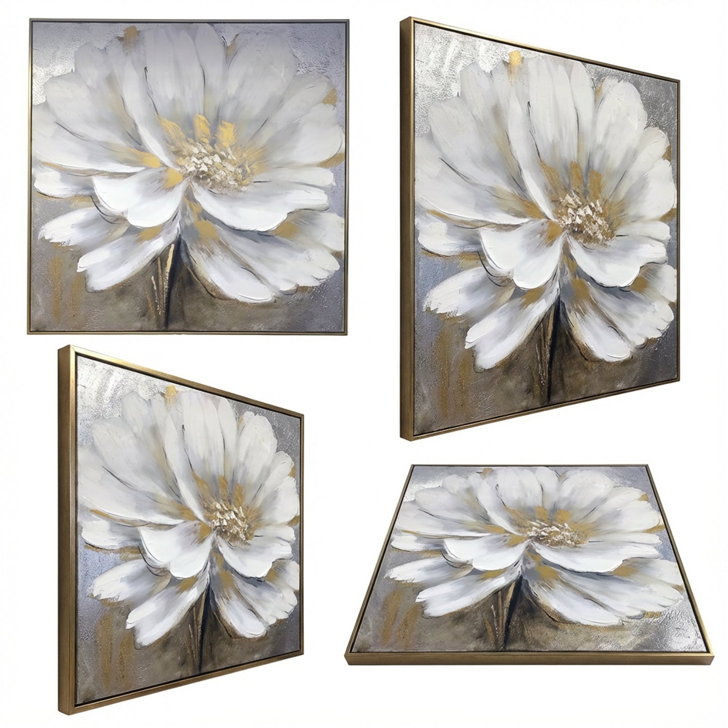 100 x 100cm Flower Design Frame White & Gold