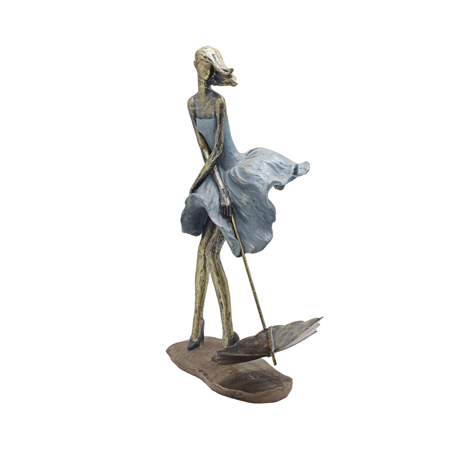 Urban Decor 32cm Lady with Umbrella Down Ornament Blue & Gold
