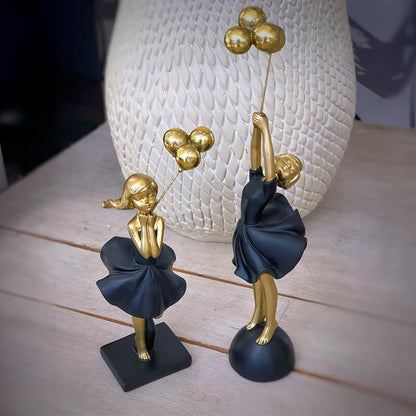 Urban Decor 24cm Girl Hugging Balloons Black & Gold