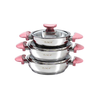 OMS 6 Piece Stainless Steel Pot Set Pink