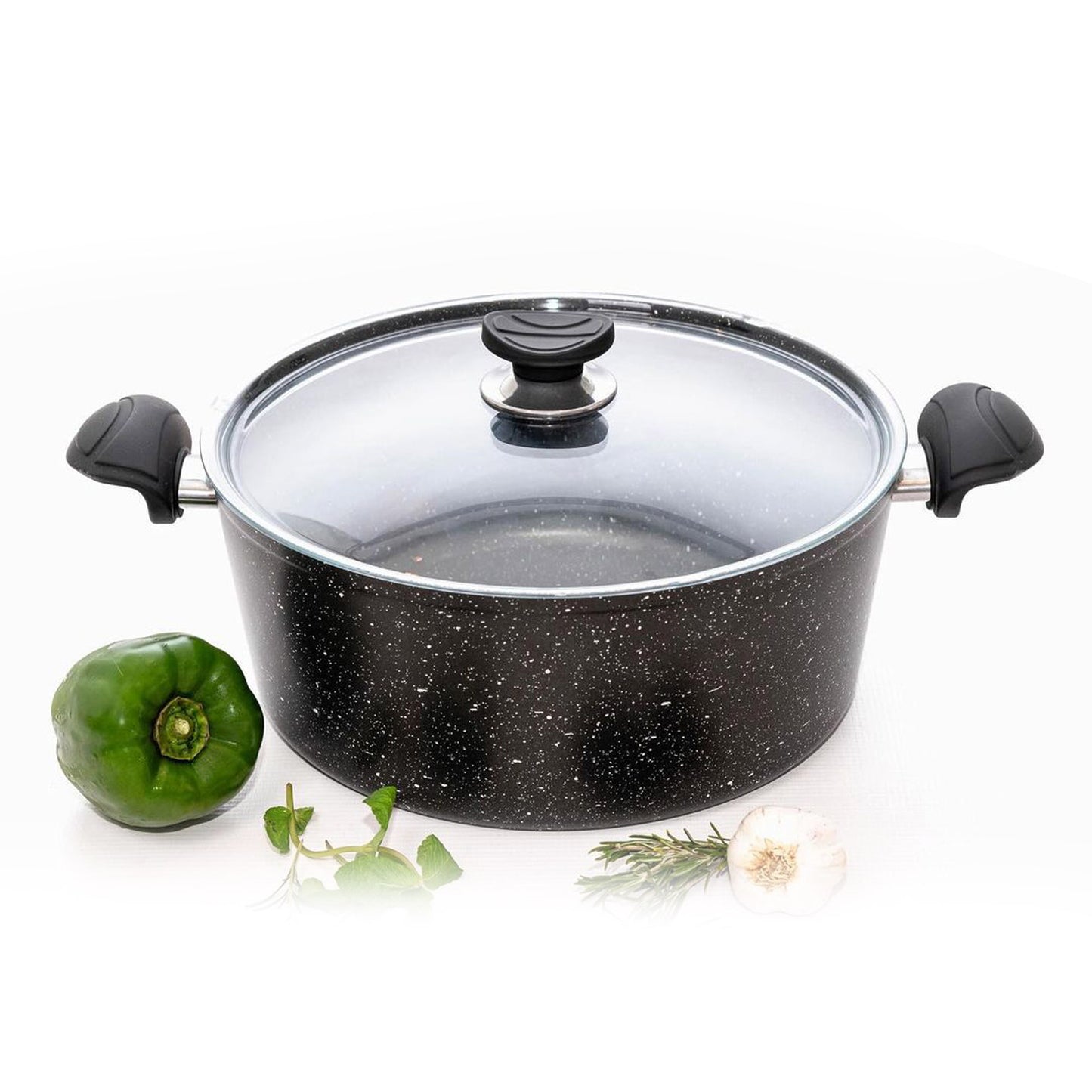 OMS 22cm Granite Deep Casserole Black