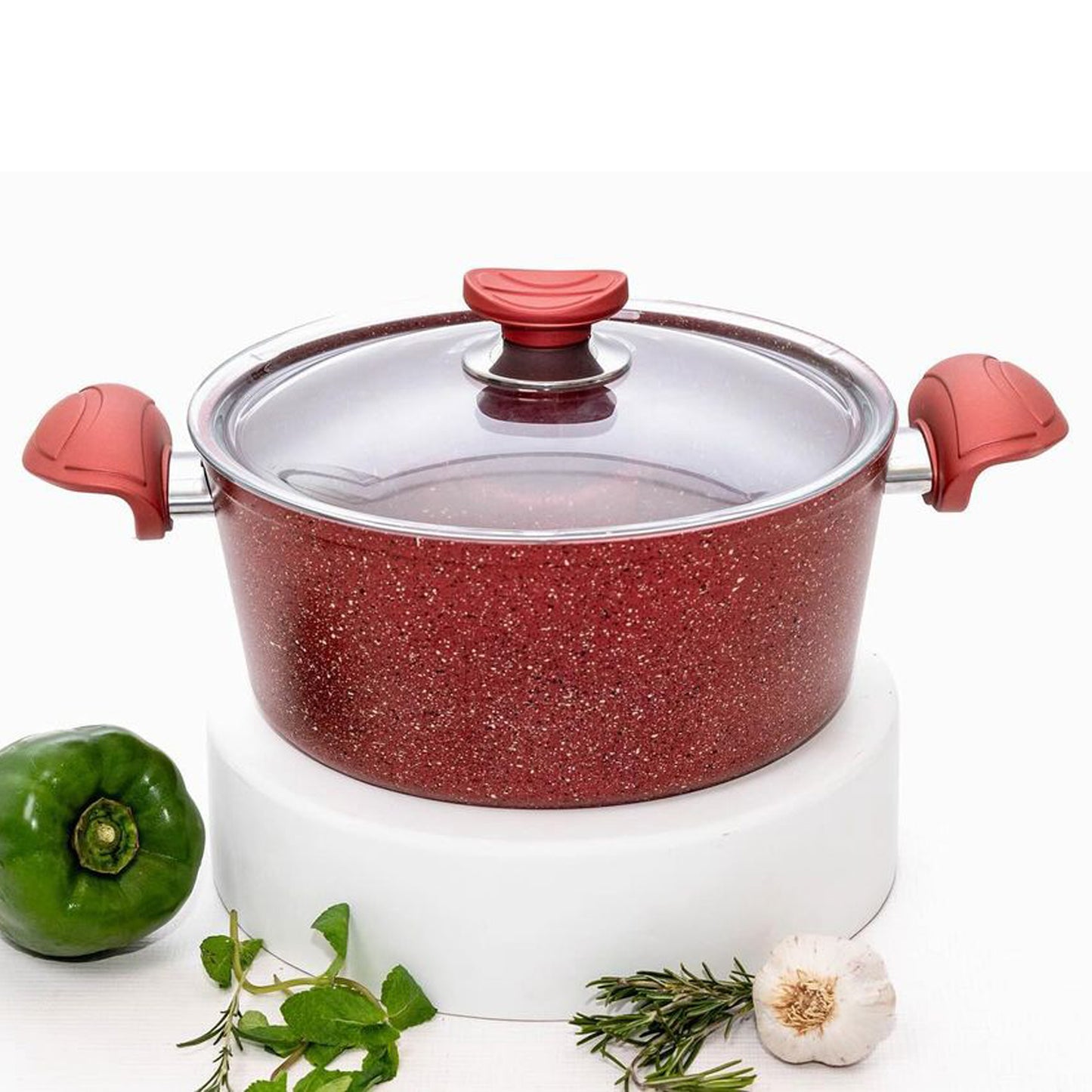 OMS 28cm Granite Deep Casserole Red