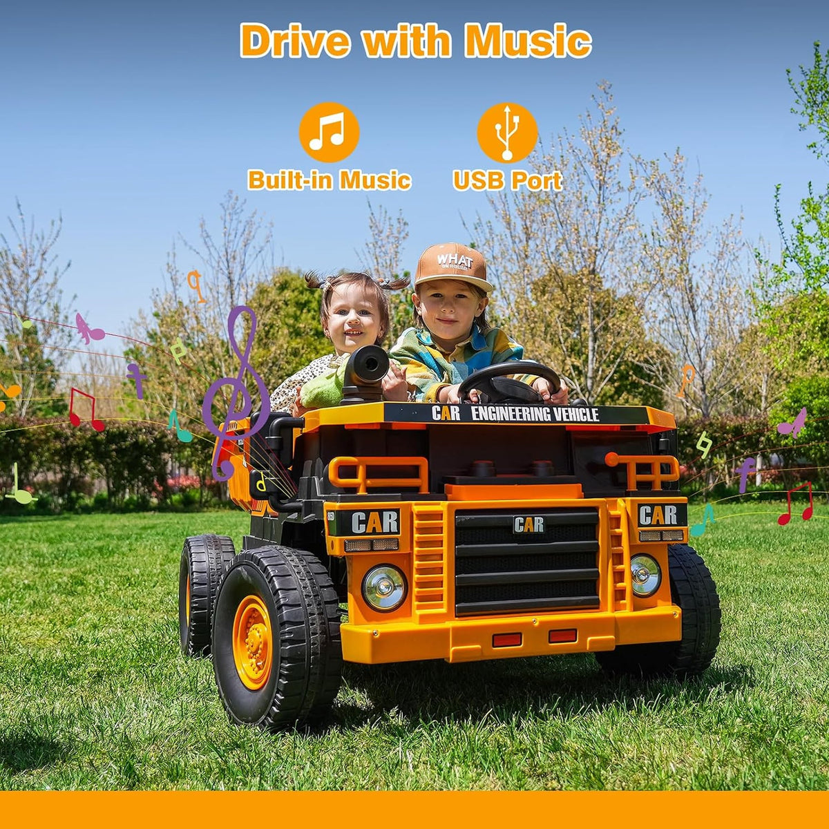 12V 2 Seater Kids Ride-On Construction Dump Truck with Electric Dump Bed - PH007