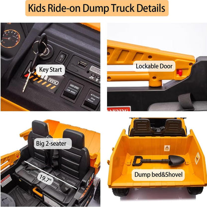 12V 2 Seater Kids Ride-On Construction Dump Truck with Electric Dump Bed - PH007