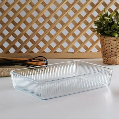 Borcam 3Lt Rectangular Ribbed Casserole Clear