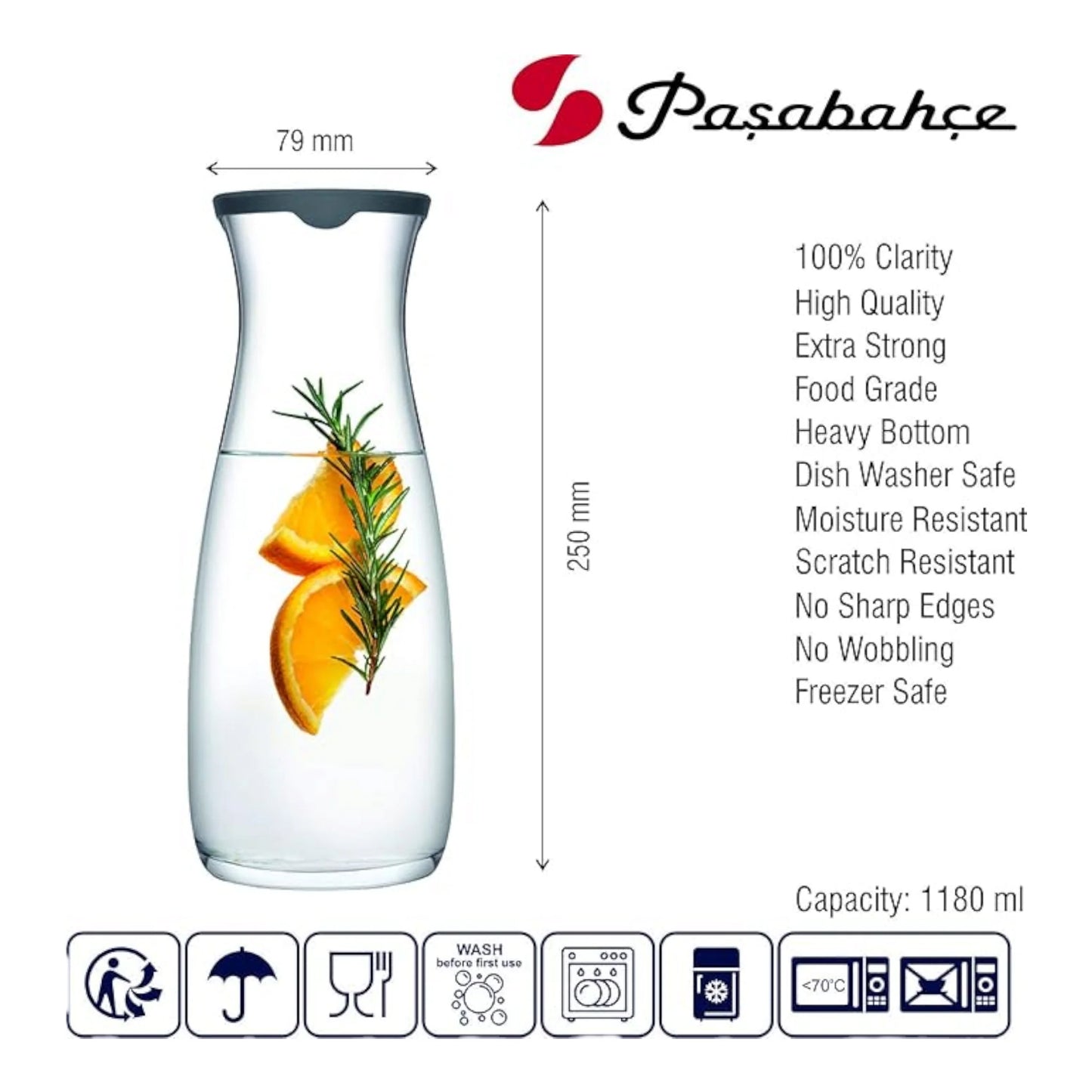 Pasabahce 1.18Lt Amphora Glass Carafe Clear