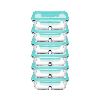 Pasabahce Snowbox 600ml 2 Division Cliplock Storage Bowl Green Set of 6