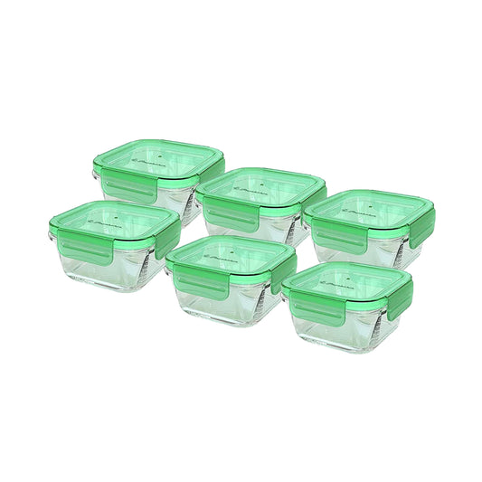 Pasabahce Snowbox 355ml Square Cliplock Storage Bowl Green Set of 6