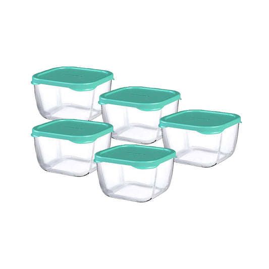 Pasabahce Snowbox 5 Piece Square Bowl with Lid Set Green