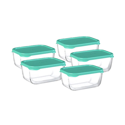 Pasabahce Snowbox 600ml Rectangular Bowl with Lid Green Set of 5