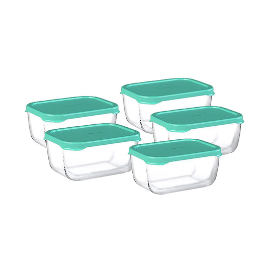 Pasabahce Snowbox 600ml Rectangular Bowl with Lid Green Set of 5