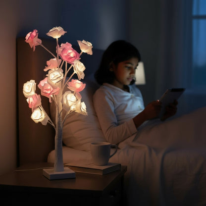 60cm LED Tree with Roses Pink & White