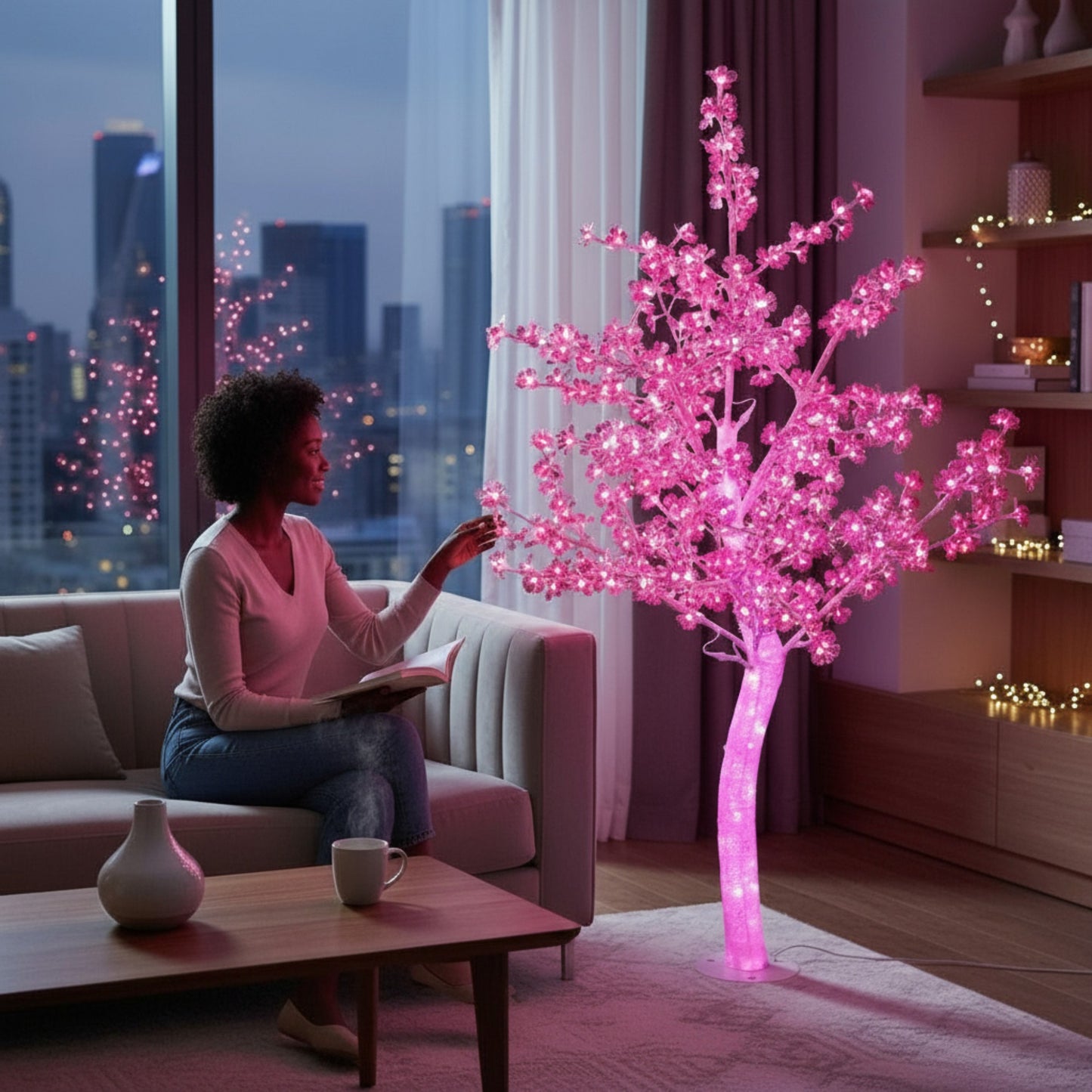 1.8m Tree with LED Lights Pink