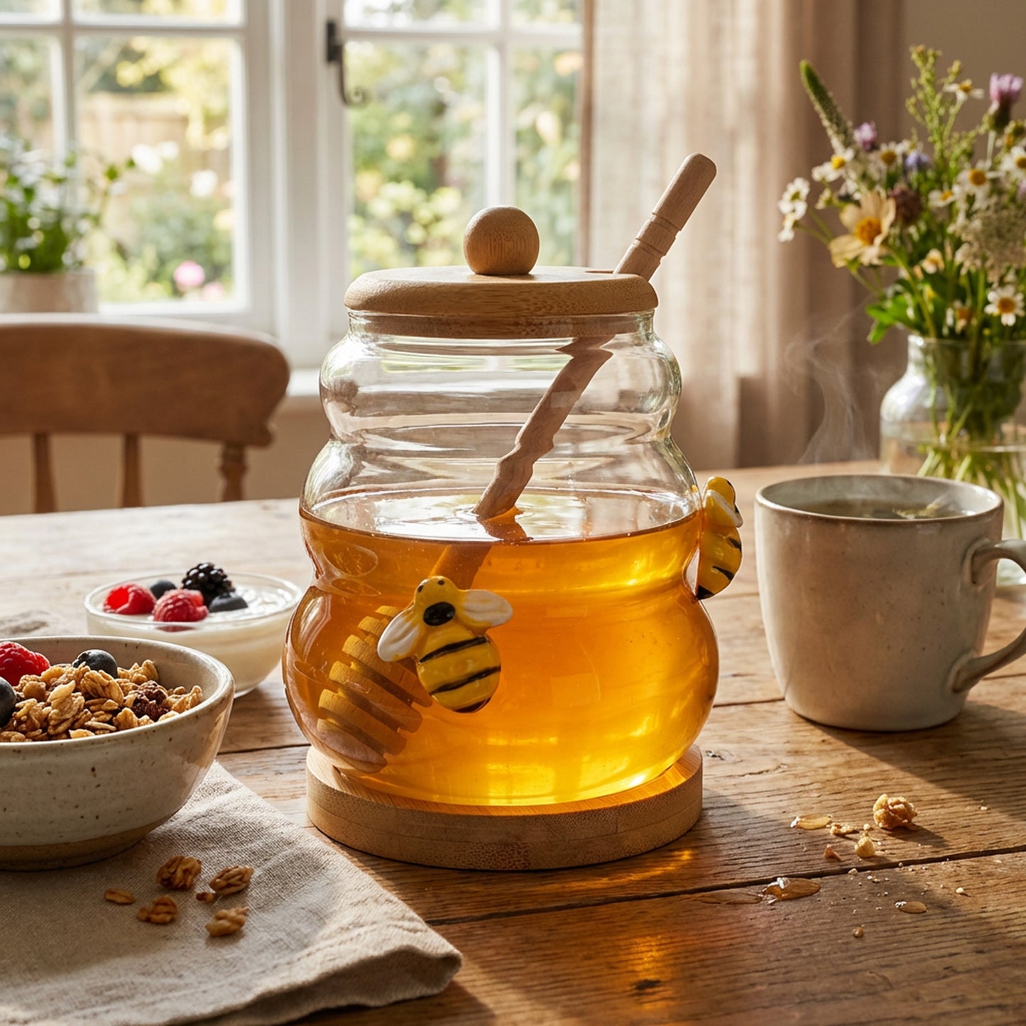 Bee Design Honey Jar with Dipper Clear