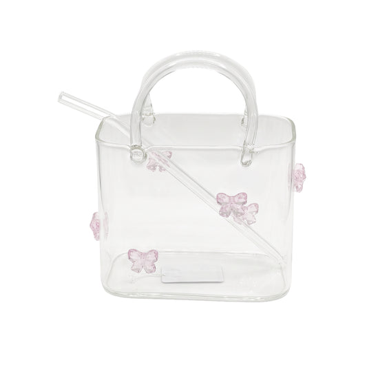 Purse Drinking Glass with Straw Clear