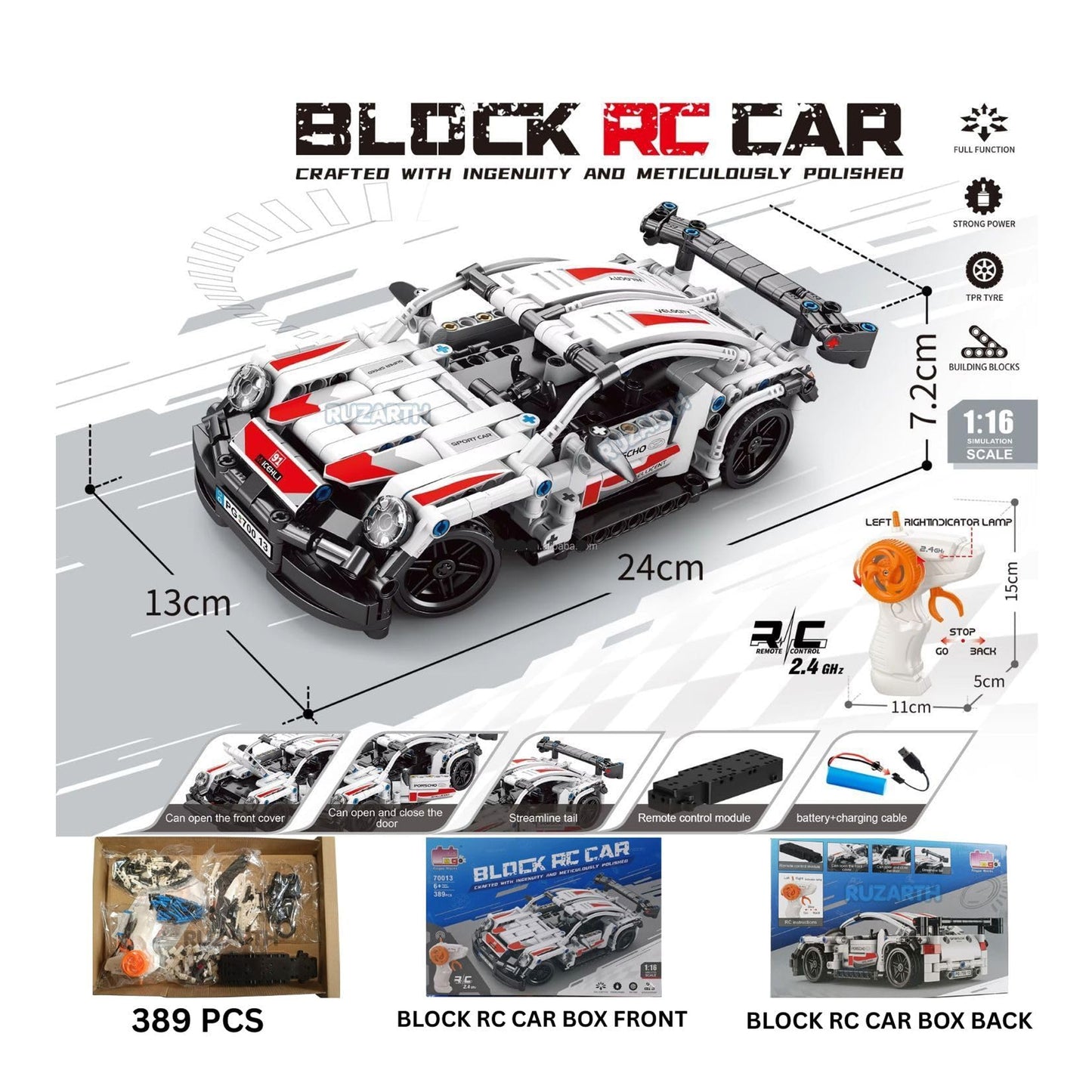 RC 389 Piece Car Building Block Set Multicoloured
