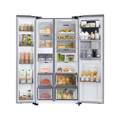 Samsung Food Showcase 595L Side by Side Fridge with Beverage Centre™- Clean Steel