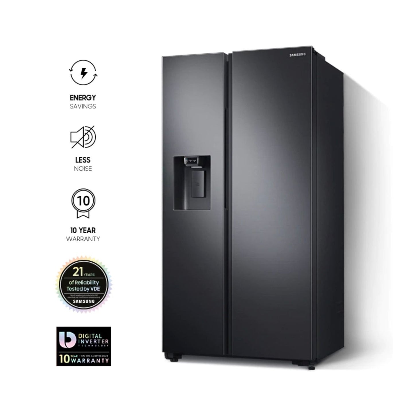 SAMSUNG 617L SIDE BY SIDE FRIDGE WITH AUTO ICEMAKER & DISPENSER - MIRROR BLACK