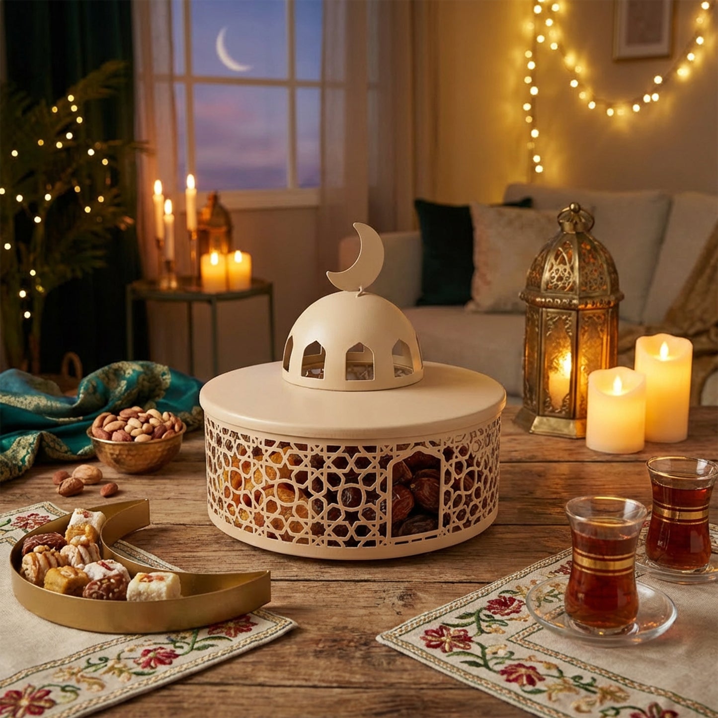 Round Islamic Snack Server Cream