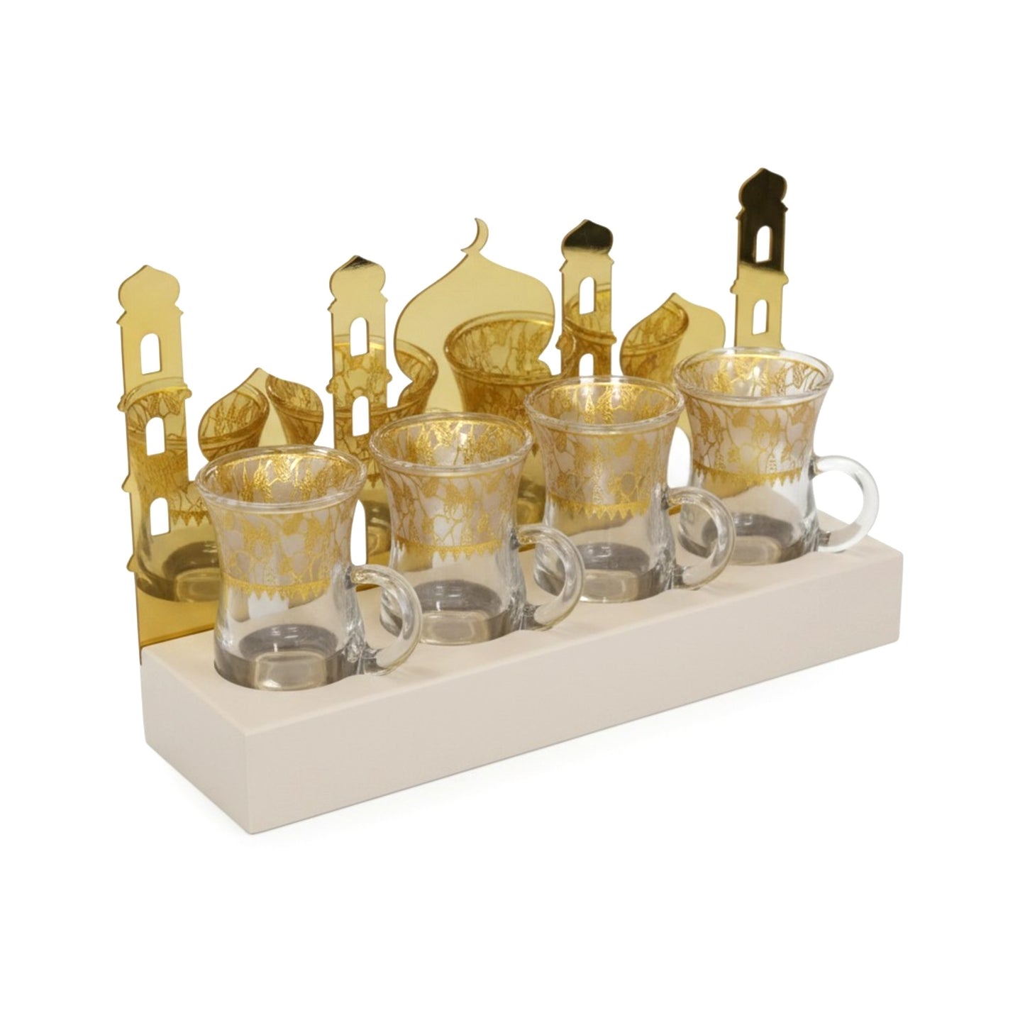 Islamic 4 Piece 100ml Turkish Glass Set Clear & Gold