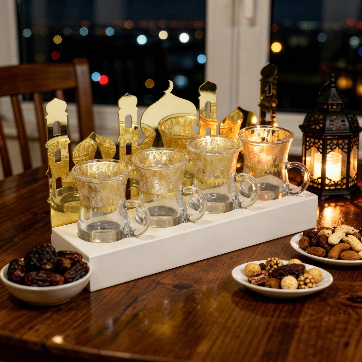 Islamic 4 Piece 100ml Turkish Glass Set Clear & Gold