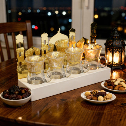 Islamic 4 Piece 100ml Turkish Glass Set Clear & Gold