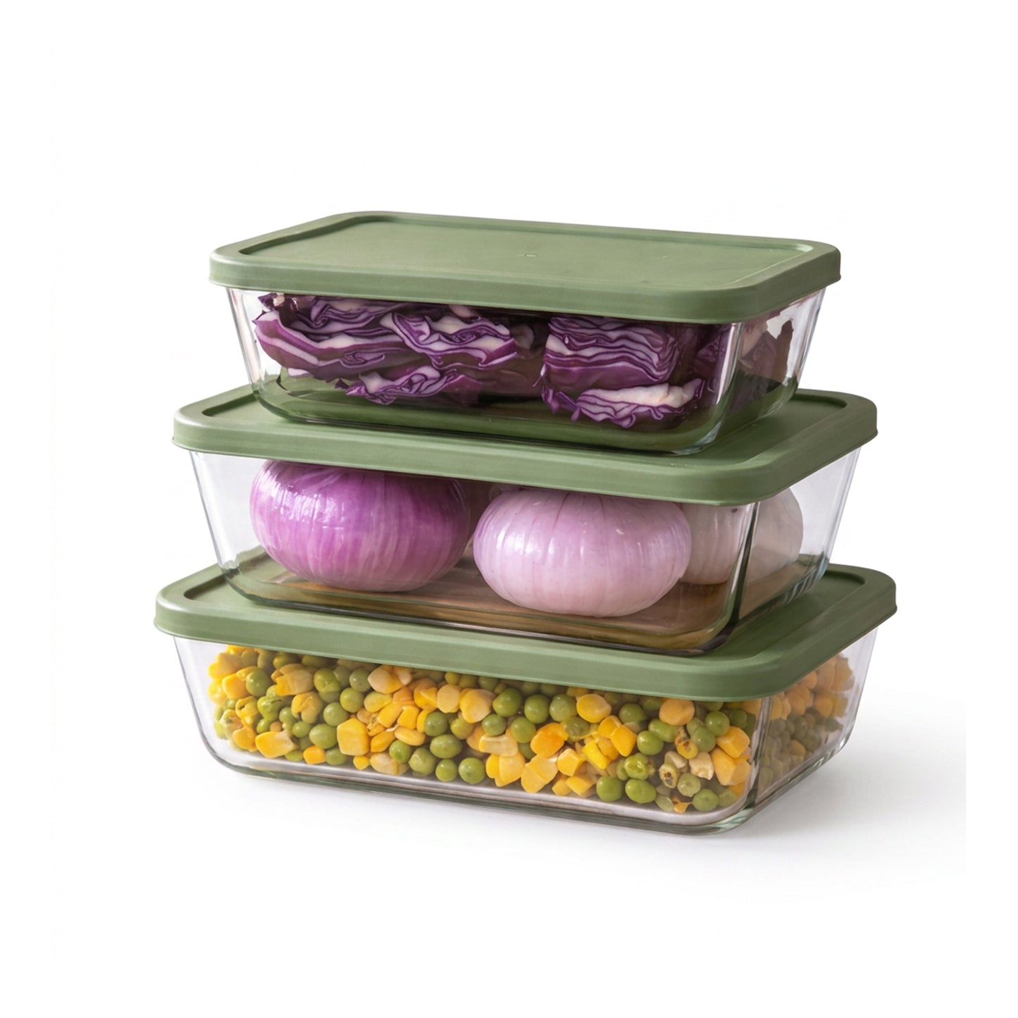 3 Piece Rectangular Borosilicate Glass Food Storage Container Set Clear