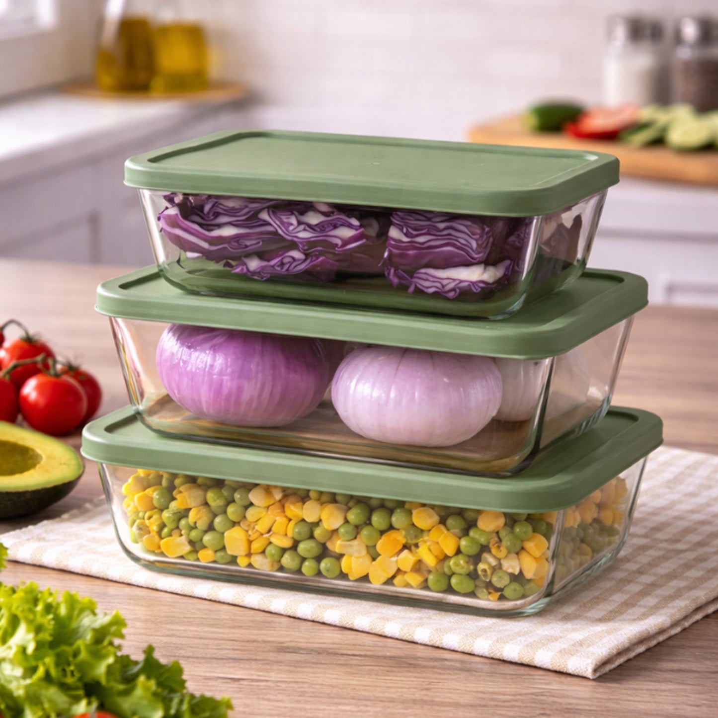 3 Piece Rectangular Borosilicate Glass Food Storage Container Set Clear