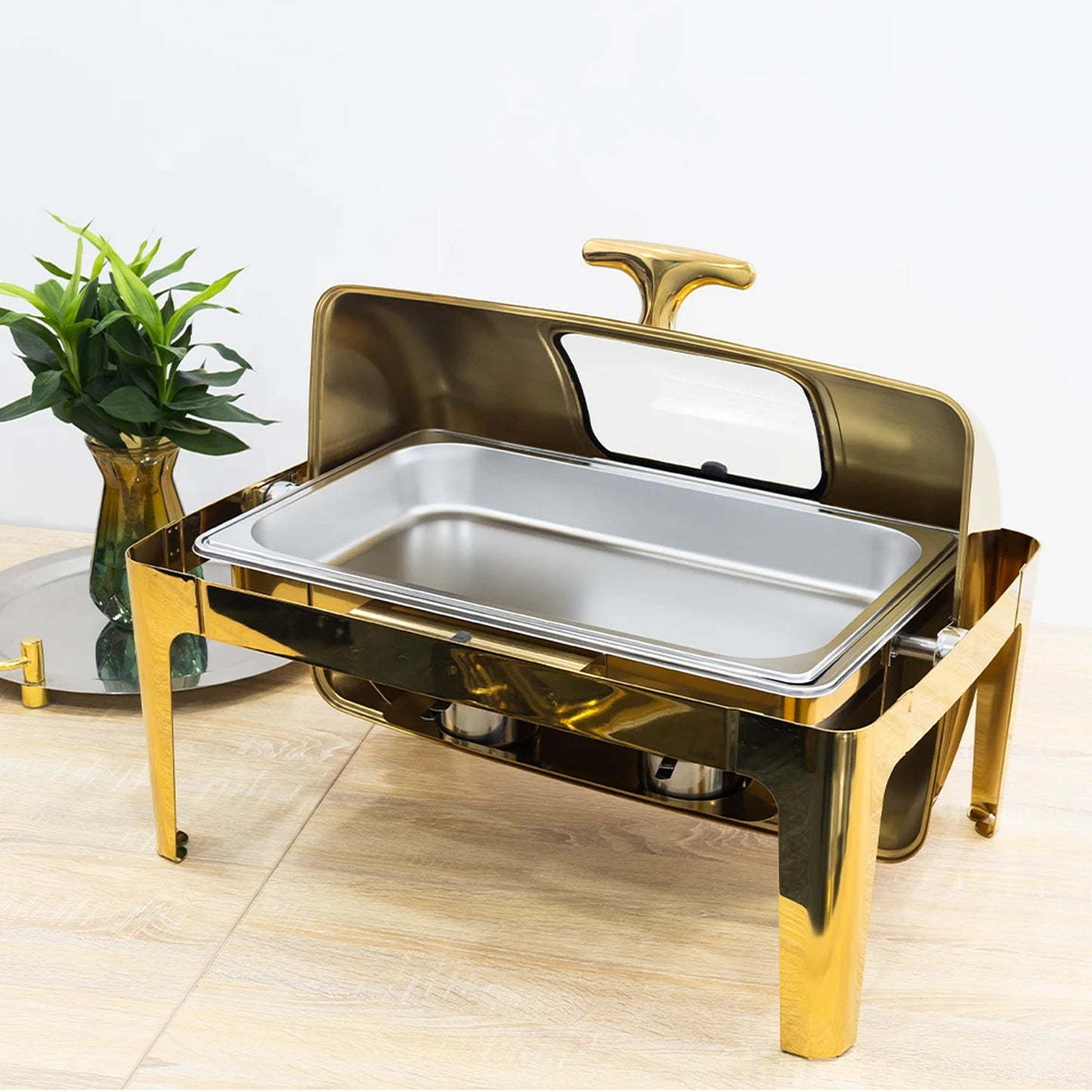 Kitchen Life Rectangular Roll Top Chafing Dish Gold