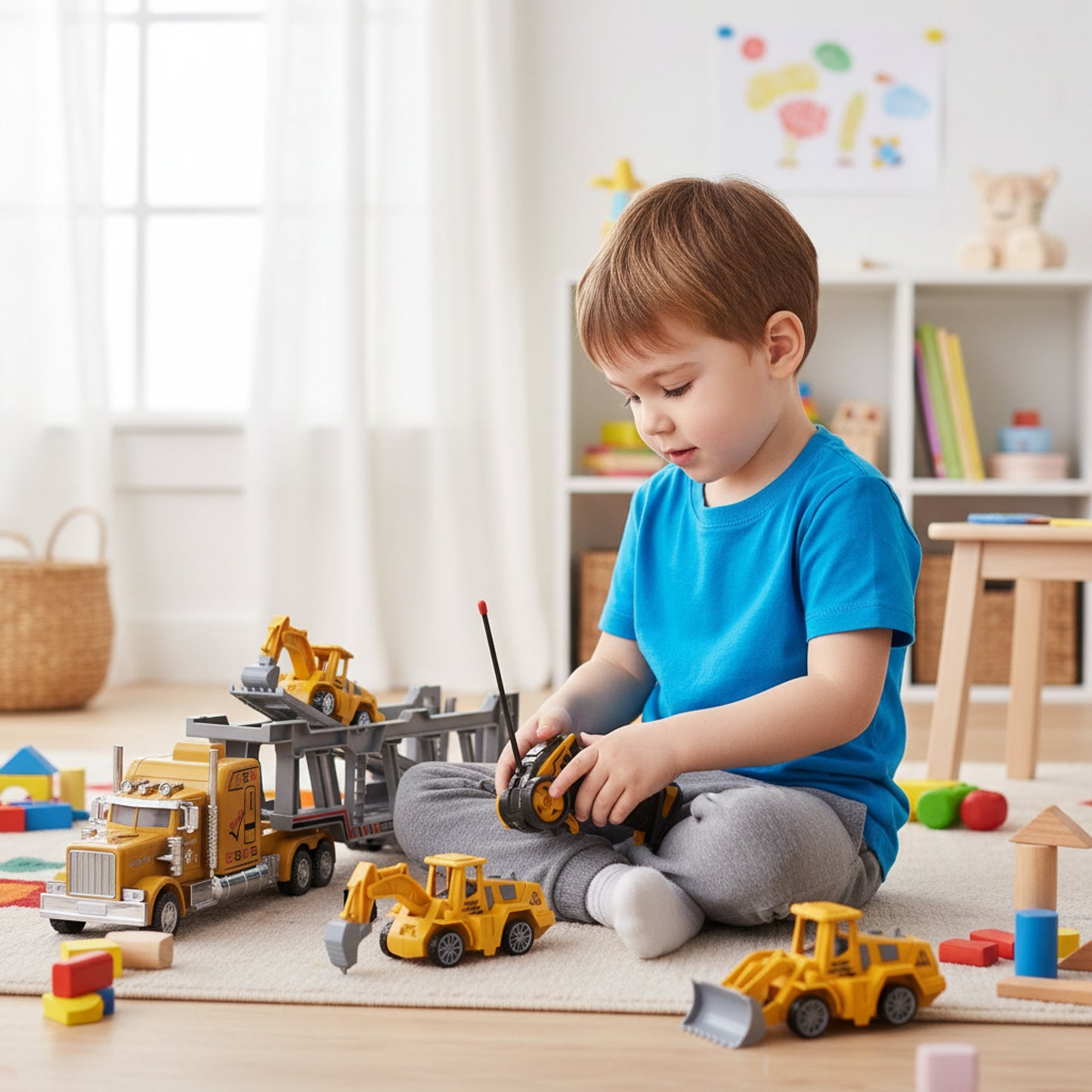 RC Truck With 4 Construction Vehicles