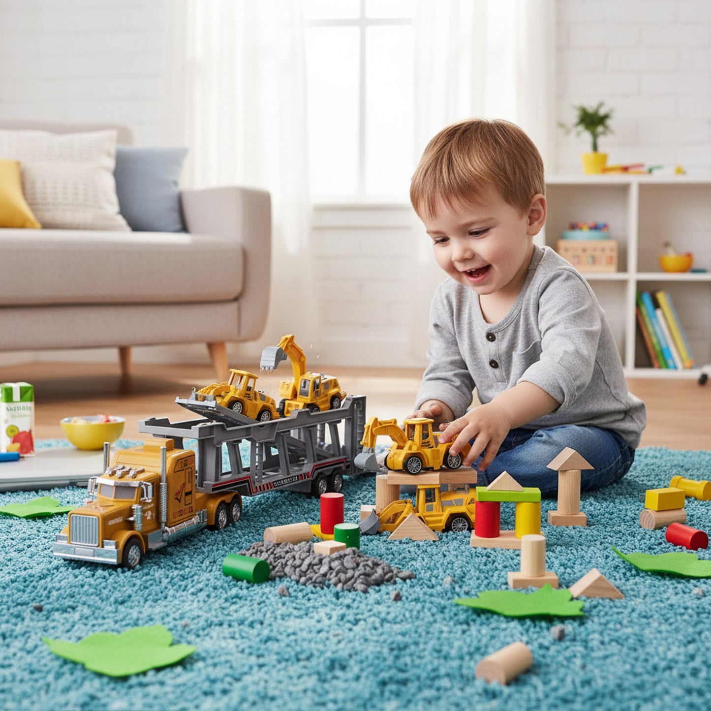 RC Truck With 4 Construction Vehicles